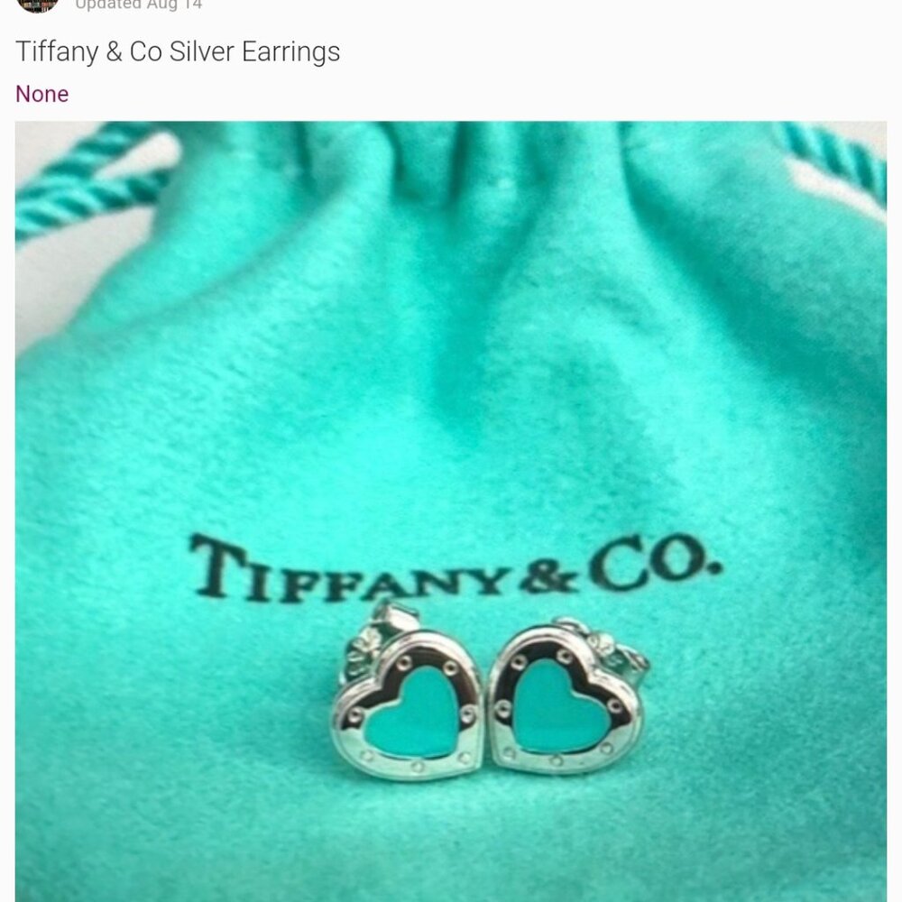 Tiffany and co sterling silver 925 designer authentic heart earing blue/green